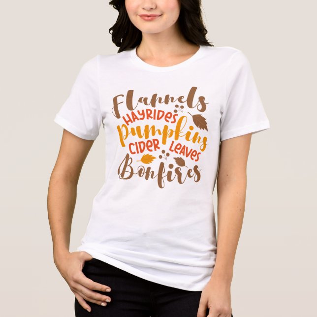 Flannels Hay Rides Pumpkins Cider Leaves Bonfires Tri-Blend Shirt (Front)
