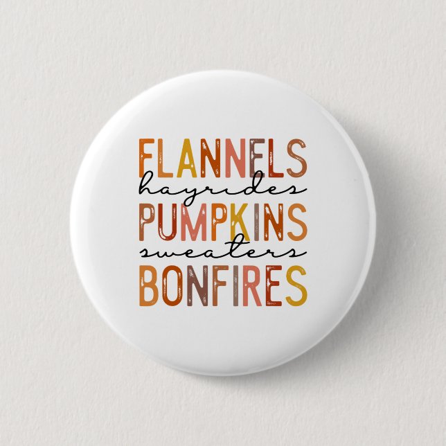 Flannels Hayriders Bonfires Pumpkins Leopard Fall  Button (Front)