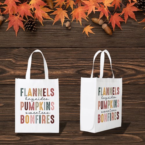 Flannels Hayrides Bonfires Pumpkin Reusable Grocery Bag