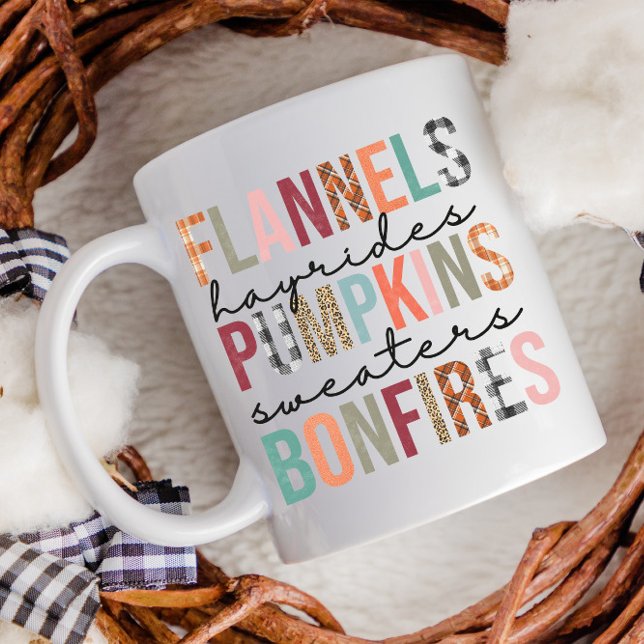 Flannels Hayrides Pumpkins Bonfires Plaid Fun Fal Coffee Mug (Creator Uploaded)