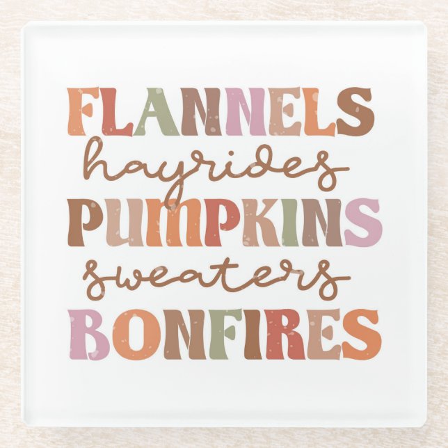 Flannels Pumpkins Bonfires Glass Coaster (Front)