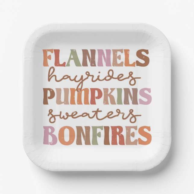 Flannels Pumpkins Bonfires Paper Plates (Front)