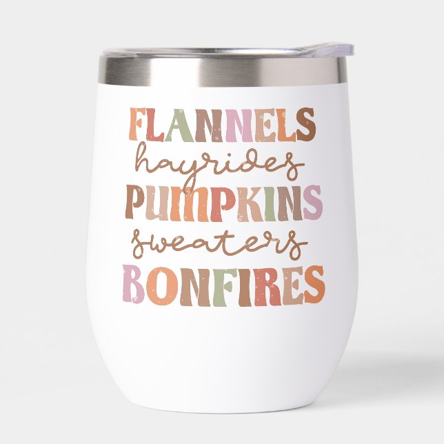 Flannels Pumpkins Bonfires Thermal Wine Tumbler (Left)