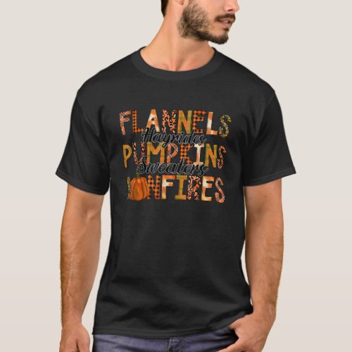 Flannels Pumpkins Hayrides Smores Bonfires Thanksg T_Shirt