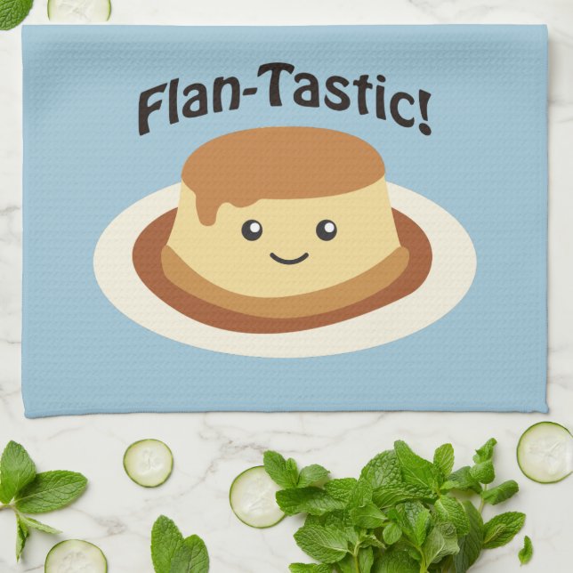 Flantastic! Cute flan Kitchen Towel (Folded)