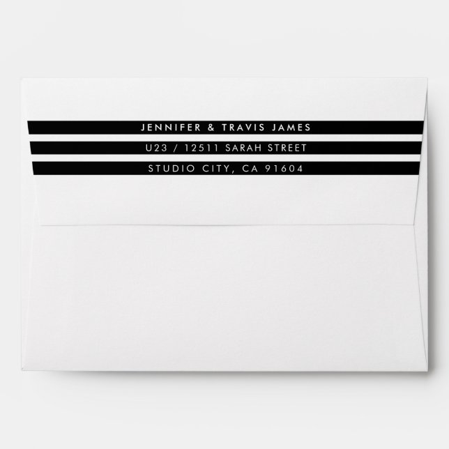 FLAP RETURN ADDRESS modern minimal stripe black Envelope (Back (Top Flap))