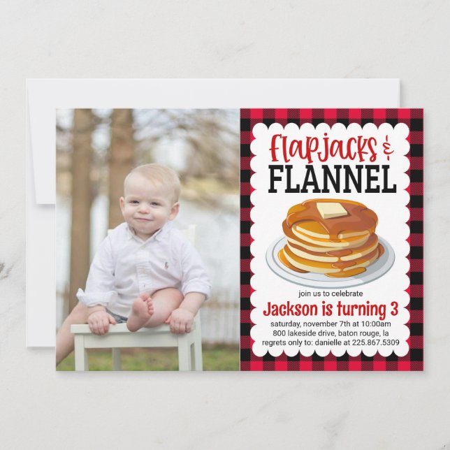 Flapjacks and Flannel Pancake Photo Birthday Invitation (Front)
