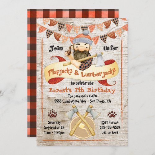 Flapjacks and Lumberjacks Birthday Party invites