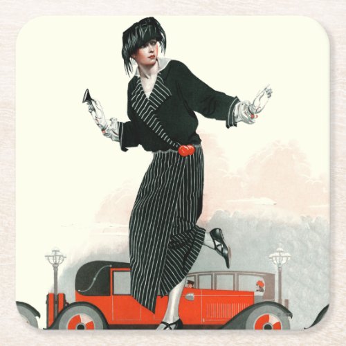 Flapper and Roadster Square Paper Coaster