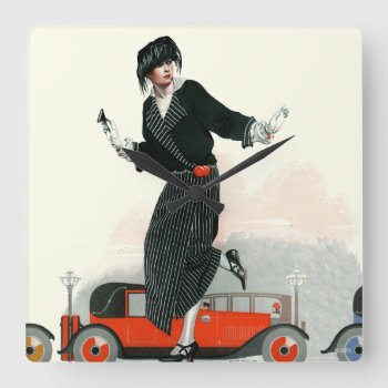 Flapper And Roadster Square Wall Clock by PostFashion at Zazzle