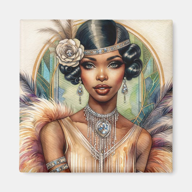 Flapper Black Woman Roaring 20s Glamour Magnet (Front)