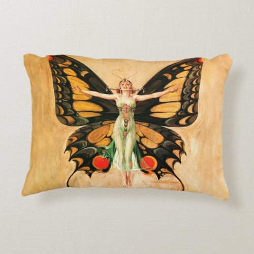 Flapper Butterfly Flying Woman Illustration Accent Pillow