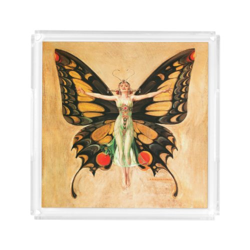 Flapper Butterfly Flying Woman Illustration Acrylic Tray