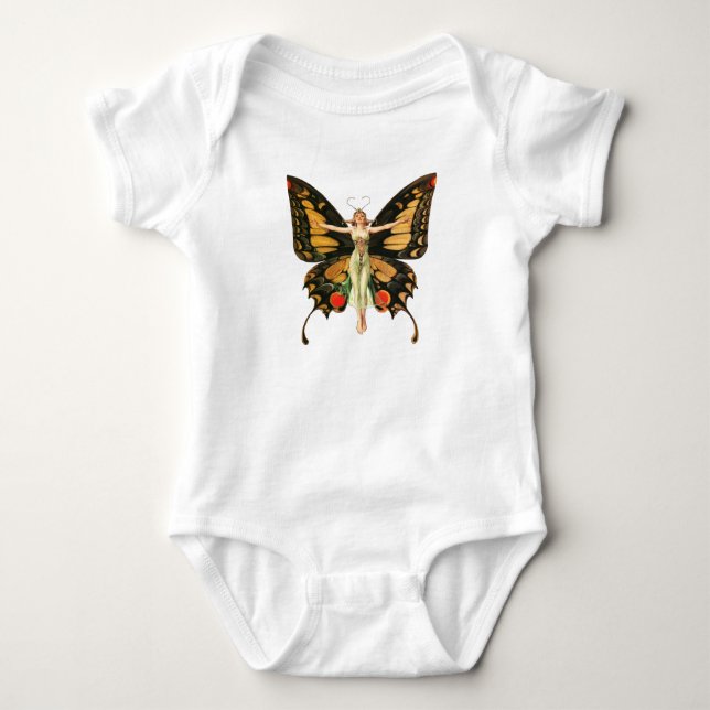 Flapper Butterfly Flying Woman Illustration Baby Bodysuit (Front)