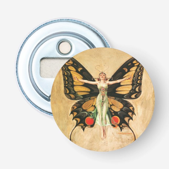 Flapper Butterfly Flying Woman Illustration Bottle Opener (Front)