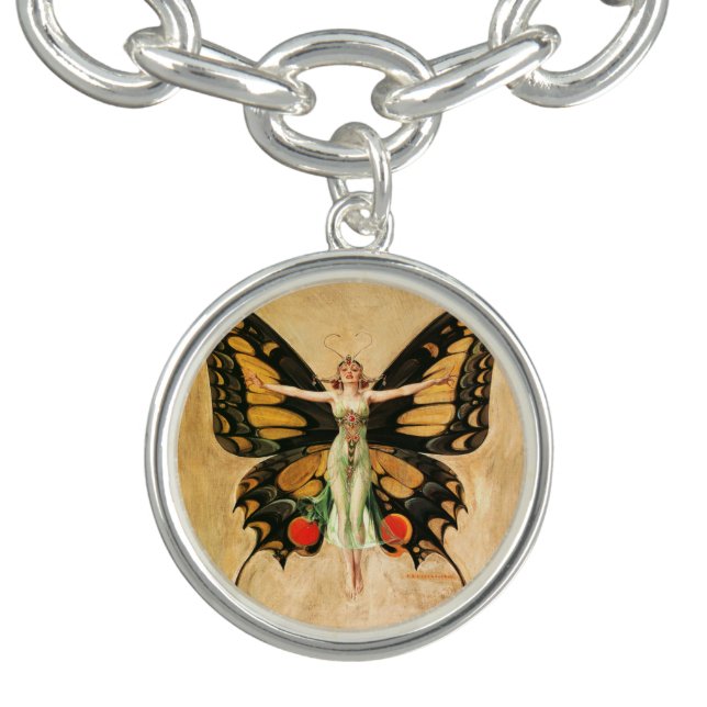 Flapper Butterfly Flying Woman Illustration Bracelet (Design)