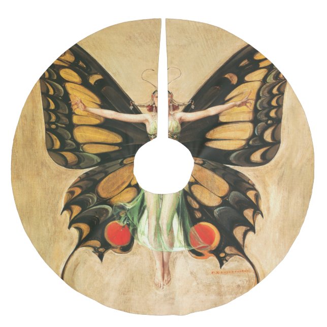 Flapper Butterfly Flying Woman Illustration Brushed Polyester Tree Skirt (Front)