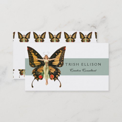 Flapper Butterfly Flying Woman Illustration Business Card