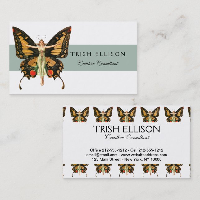 Flapper Butterfly Flying Woman Illustration Business Card (Front/Back)