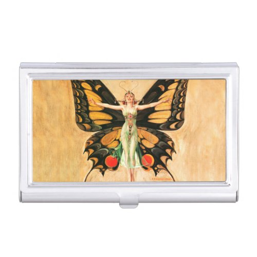 Flapper Butterfly Flying Woman Illustration Business Card Case