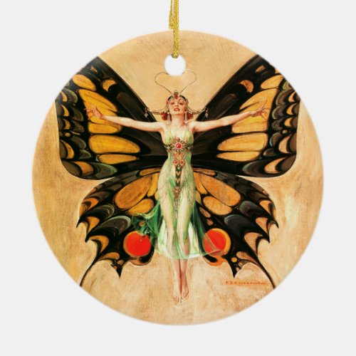 Flapper Butterfly Flying Woman Illustration Ceramic Ornament