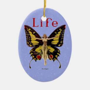 Flapper Butterfly Flying Woman Illustration Ceramic Ornament
