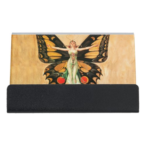 Flapper Butterfly Flying Woman Illustration Desk Business Card Holder