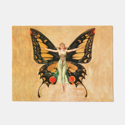 Flapper Butterfly Flying Woman Illustration Doormat