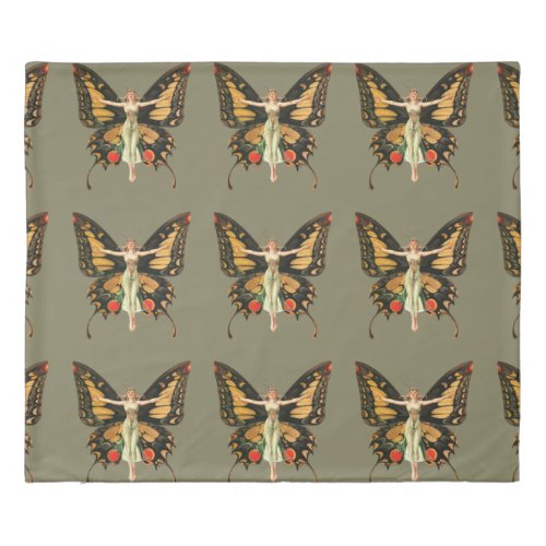 Flapper Butterfly Flying Woman Illustration Duvet Cover