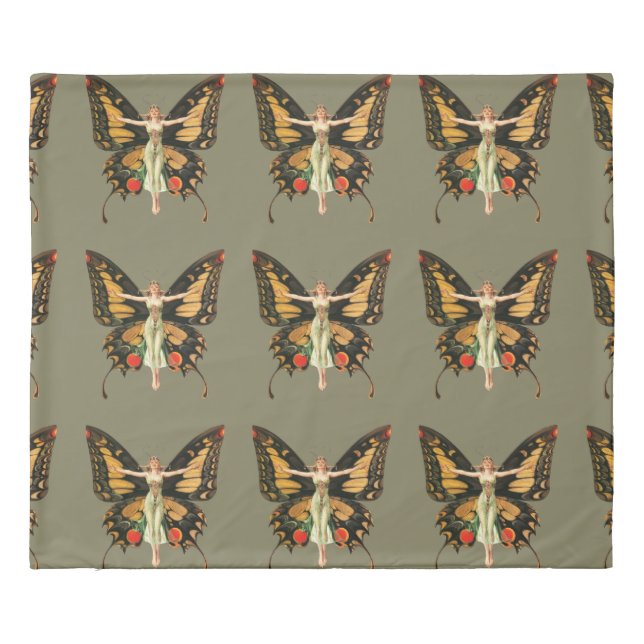 Flapper Butterfly Flying Woman Illustration Duvet Cover (Back)