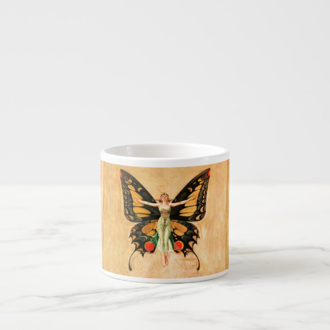 Flapper Butterfly Flying Woman Illustration Espresso Cup (Front)
