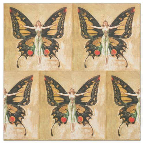 Flapper Butterfly Flying Woman Illustration Fabric