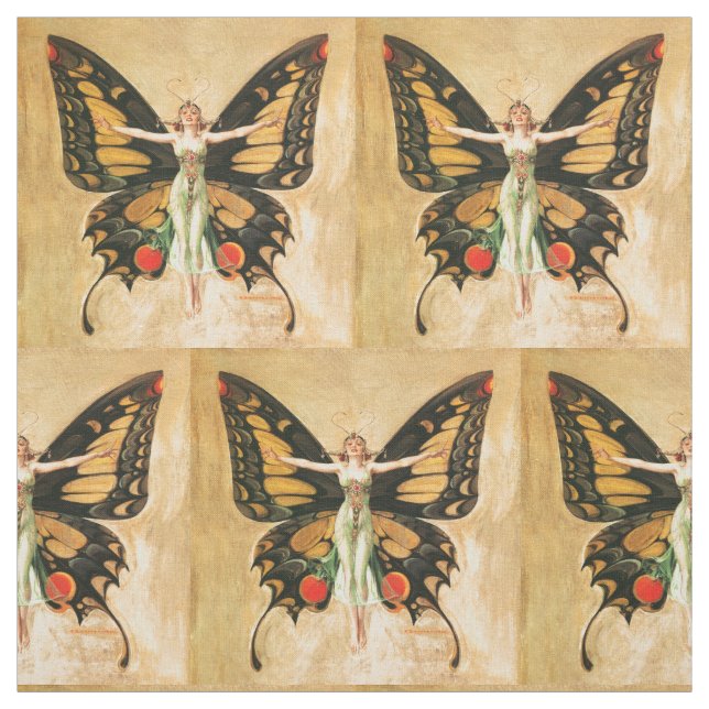 Flapper Butterfly Flying Woman Illustration Fabric (Swatch)