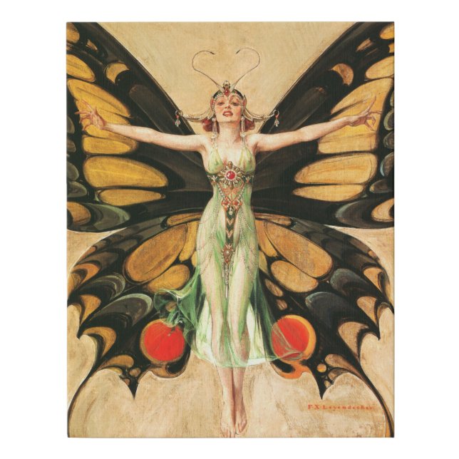 Flapper Butterfly Flying Woman Illustration Faux Canvas Print (Front)