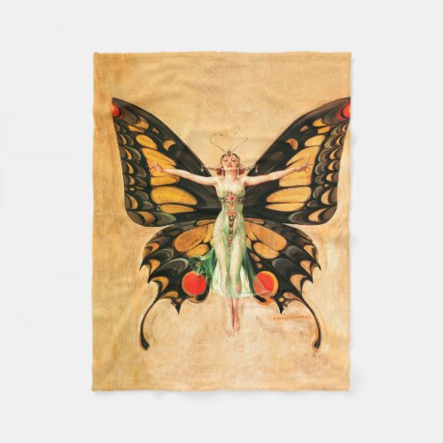 Flapper Butterfly Flying Woman Illustration Fleece Blanket