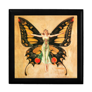 Flapper Butterfly Flying Woman Illustration Gift Box