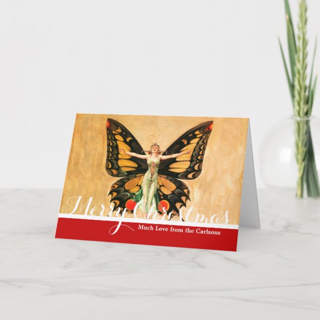 Flapper Butterfly Flying Woman Illustration Holiday Card (Front)