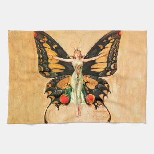 Flapper Butterfly Flying Woman Illustration Kitchen Towel