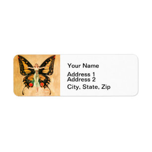 Flapper Butterfly Flying Woman Illustration Label