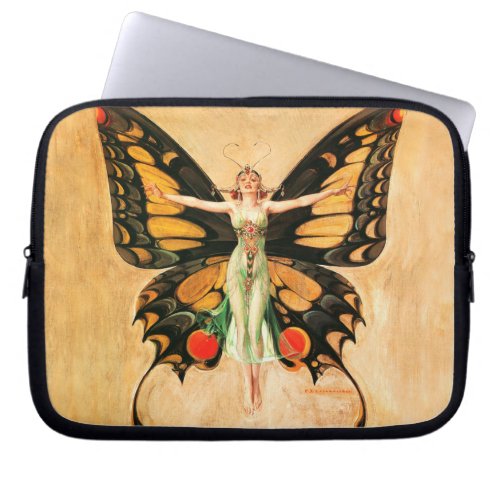 Flapper Butterfly Flying Woman Illustration Laptop Sleeve