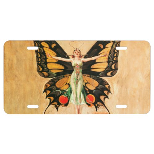Flapper Butterfly Flying Woman Illustration License Plate
