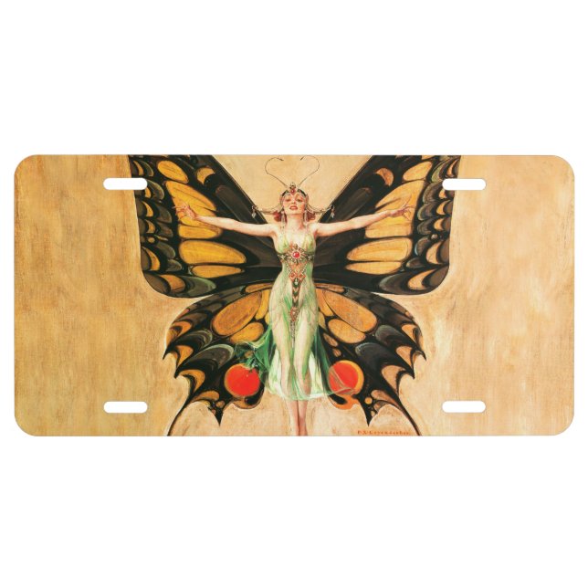 Flapper Butterfly Flying Woman Illustration License Plate (Front)