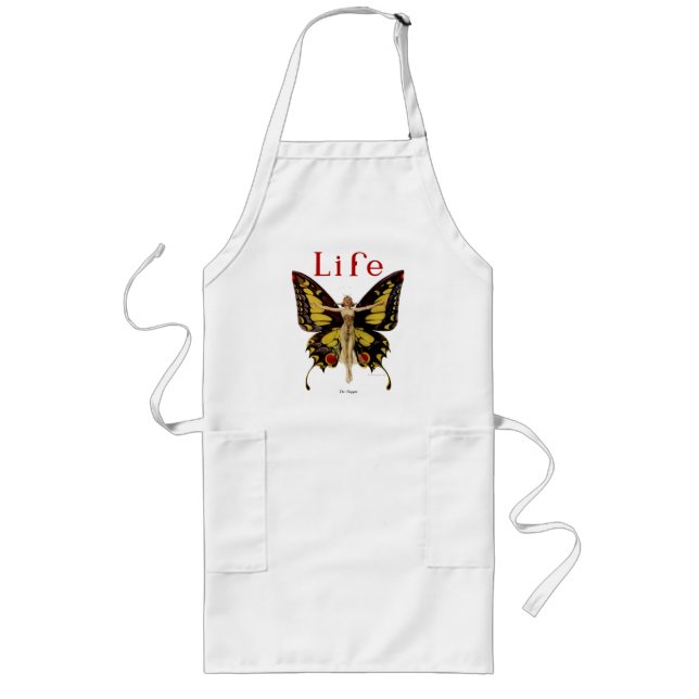 Flapper Butterfly Flying Woman Illustration Long Apron (Front)