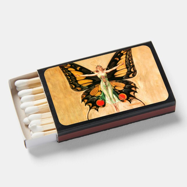 Flapper Butterfly Flying Woman Illustration Matchboxes (Front Open)