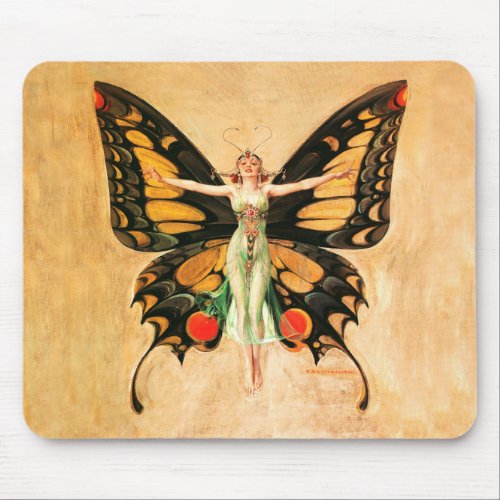 Flapper Butterfly Flying Woman Illustration Mouse Pad