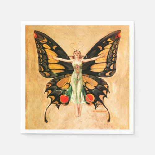Flapper Butterfly Flying Woman Illustration Napkins