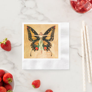 Flapper Butterfly Flying Woman Illustration Napkins