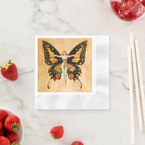 Flapper Butterfly Flying Woman Illustration Napkins