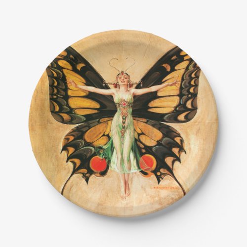 Flapper Butterfly Flying Woman Illustration Paper Plates