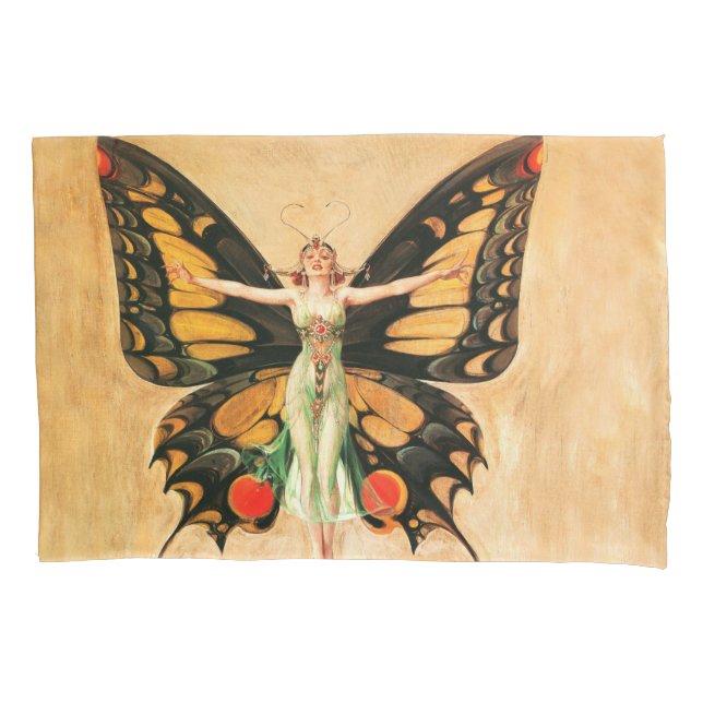 Flapper Butterfly Flying Woman Illustration Pillow Case (Front)